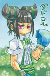  bad_id bad_pixiv_id black_hair bow boxing_gloves cosplay cravat drill_hair dudley dudley_(cosplay) flower han_juri red_eyes rose shirt sleeves_rolled_up solo street_fighter street_fighter_iv_(series) tk_(hibatidori) translated twin_drills 