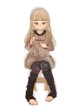 barefoot blonde_hair blush brown_eyes casual face full_body leg_warmers long_hair mune no_eyewear perrine_h_clostermann pigeon-toed simple_background sitting solo strike_witches toeless_legwear world_witches_series 