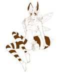  antennae bad_id bad_pixiv_id bare_shoulders barefoot bee_girl belt blush breasts full_body highres honey honeybee honeypot insect_girl insect_wings jewelry kneehighs medium_breasts midriff monochrome monster_girl monster_girl_encyclopedia necklace pot short_hair side6667 simple_background skirt smile solo striped striped_legwear thighhighs white_background wings 
