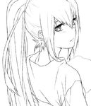  bad_id bad_pixiv_id face from_behind greyscale kokutan_kitsunen long_hair looking_back makise_kurisu monochrome nape ponytail simple_background sketch solo steins;gate 