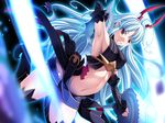  aliasse armpits breasts highres horns kanisaka large_breasts long_hair midriff navel older red_eyes senjou_no_valkyria senjou_no_valkyria_2 sideboob silver_hair solo thighhighs very_long_hair wallpaper 