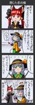  4koma animal_ears bell blush_stickers bow braid cat_ears cat_tail closed_eyes collar comic dress extra_ears eyeball frills gem green_eyes hair_bow hat hat_bow highres kaenbyou_rin kawachi_koorogi komeiji_koishi long_hair long_sleeves marker_(medium) multiple_girls multiple_tails open_mouth pointy_ears red_eyes red_hair silver_hair tail third_eye touhou traditional_media translated twin_braids window 