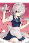  bad_id bad_pixiv_id blue_eyes braid izayoi_sakuya kanaritu maid one_eye_closed short_hair silver_hair solo touhou twin_braids 