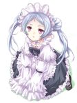  atelier_(series) atelier_rorona blue_hair bonnet bow cha_(mika) hom_(atelier) kneeling lace lolita_fashion long_hair mary_janes pointy_ears purple_eyes ribbon shoes solo twintails 
