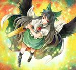  bad_id bad_pixiv_id black_hair bow eyes green_bow hair_bow long_hair michii_yuuki red_eyes reiuji_utsuho solo touhou wings 