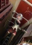  alternate_costume bad_id bad_pixiv_id cake dutch_angle food garter_straps gloves hairband hallway intuos9 izayoi_sakuya maid_headdress pastry pocket_watch red_eyes short_hair silver_hair skirt solo thighhighs touhou tray watch zettai_ryouiki 