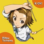  brown_eyes brown_hair drumsticks foreshortening from_above hairband k-on! kakkii solo tainaka_ritsu 