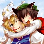  :3 bad_id bad_pixiv_id blood chen copycat_(dryfood) highres hug multiple_girls nosebleed touhou yakumo_ran 