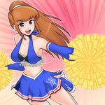  amemiya_sayaka breasts brown_hair cheerleader hamu_agaki large_breasts midriff navel osu!_tatakae!_ouendan pink_eyes pom_poms ponytail solo 