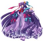  bad_id bad_pixiv_id bangs blunt_bangs book boots bow crescent dress floating floating_object hair_bow hat highres long_hair mikan_(5555) open_book patchouli_knowledge platform_footwear platform_heels purple_eyes purple_hair solo touhou very_long_hair 