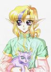  autumn_sacura blonde_hair cat elf green_eyes male original pointy_ears purple_eyes simple_background solo violet_eyes 