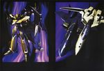  highres isamu_dyson macross macross_plus mecha no_humans official_art tenjin_hidetaka yf-19 yf-21 