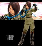  boots brown_eyes brown_hair character_name choker gloves honyata knee_boots military military_uniform solo the_king_of_fighters uniform whip whip_(kof) zoom_layer 