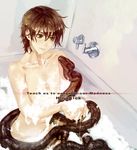  animal bath brown_hair collarbone furayu_(flayu) green_eyes harry_james_potter harry_potter male_focus nude snake solo translated water 