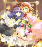  bad_id bad_pixiv_id blonde_hair blue_hair bow bronne bug butterfly dress frederica_bernkastel hair_bow hat insect lambdadelta long_hair multiple_girls pink_hat purple_eyes red_eyes short_hair thighhighs umineko_no_naku_koro_ni 