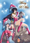  animal_ears black_hair black_wings boots christmas classictime detached_sleeves gloves hat inubashiri_momiji multiple_girls red_eyes santa_boots santa_costume santa_hat shameimaru_aya short_hair silver_hair tail thigh_boots thighhighs tokin_hat touhou wings wolf_ears wolf_tail 