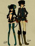  androgynous animal_hat bad_id bad_pixiv_id boots collar costume fur_hat garters gen_4_pokemon gun hat honchkrow l_hakase luxray personification pokemon rifle thigh_boots thighhighs weapon 