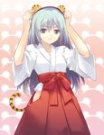  animal_ears copyright_request dasoku_sentarou japanese_clothes miko solo tail tiger_ears tiger_tail 