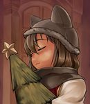  alternate_headwear animal_ears animal_hat cat_ears chen christmas_tree closed_eyes hat highres phenne scarf smile solo touhou 