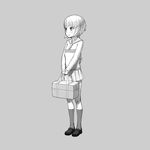  bag blush darker_than_black grey_background greyscale kokage_(prisoner-67) monochrome school_uniform skirt smile socks solo suou_pavlichenko 