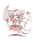  animal_ears chibi fang hat highres inubashiri_momiji solo sword tail tokin_hat touhou weapon white_hair wolf_ears wolf_tail yume_shokunin 