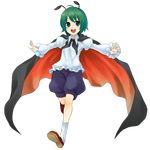 antennae bad_id bad_pixiv_id blush cape full_body green_eyes green_hair highres open_mouth outstretched_arms rio_(usagiya) short_hair smile solo spread_arms touhou transparent_background wriggle_nightbug 