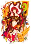  abstract colorized commentary copyright_request green_eyes hat highres ladder long_hair meisan midriff navel nicholas_murga ponytail red_hair signature solo 