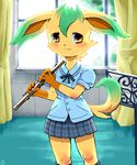  flute furry g-sun instrument leafeon pokemon school_uniform 