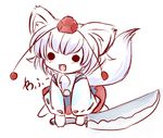  animal_ears chibi fang hat inubashiri_momiji solo sword tail tokin_hat touhou weapon white_hair wolf_ears yume_shokunin 
