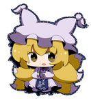  blonde_hair chibi fox_tail hands_in_opposite_sleeves hat lowres multiple_tails nasa_yu short_hair solo tail touhou yakumo_ran yellow_eyes 