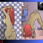  ass_up barbells big_breasts boots breasts butt chipmunk clothing eyes_closed female hair hayakain long_hair long_red_hair nude red_hair sally_acorn sega shower solo sonic_(series) tagme tail vest wet yoga 