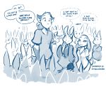  2019 ambiguous_gender anthro bedroom_eyes canid canine clothed clothing crowd dialogue ears_down english_text female fox group half-closed_eyes hi_res innuendo keidran lagomorph larger_male male mammal mike_(twokinds) monochrome nervous open_mouth ponytail pregnant rabbit seductive simple_background size_difference sketch smaller_female smile suggestive tailwag text tom_fischbach twokinds webcomic whispering white_background 