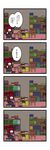  4koma black_wings book bookshelf comic dora_ita head_wings highres koakuma long_hair necktie red_hair shelf solo touhou translated wings 