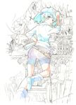  ass bad_id bad_pixiv_id belt bike_shorts blue_eyes blue_hair blueprint blush boots hair_bobbles hair_ornament hat kawashiro_nitori looking_back mouth_hold one_eye_closed short_hair solo sweatdrop touhou two_side_up ume_(plumblossom) wrench 