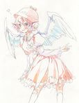  animal_ears bad_id bad_pixiv_id blush colored_pencil_(medium) dress earrings graphite_(medium) hat jewelry mystia_lorelei open_mouth pink_hair red_eyes short_hair smile solo star touhou traditional_media ume_(plumblossom) v wings 