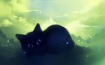  ambiguous_gender apofiss big_eyes black black_fur blue_eyes bubble bubbles cat cloud clouds cool_colors cub cute daww feline fur grass green_theme grey_eyes kitten looking_at_viewer lying mammal sky solo wallpaper whiskers widescreen young 