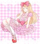  bad_id bad_pixiv_id blonde_hair blue_eyes blush bow hair_bow kneehighs kurusu_shou lolita_fashion long_hair male_focus otoko_no_ko sobame_shi_o solo tears uta_no_prince-sama 