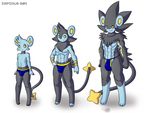  anthro black black_fur black_hair blue blue_body blue_hair bulge chest_tuft cool_colors fur girly hair impious looking_at_viewer luxio luxray male muscles nintendo nipples plain_background pok&#233;mon pok&#233;morph pok&eacute;mon pok&eacute;morph red_eyes shinx short_hair smile standing stripes tail tongue tuft underwear video_games white_background yellow yellow_eyes 