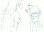  2girls ? annoyed bad_id bad_pixiv_id bare_shoulders breast_envy breasts camisole horn hoshiguma_yuugi large_breasts looking_at_breasts mizuhashi_parsee monochrome multiple_girls sketch sweatdrop touhou ume_(plumblossom) 