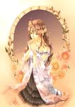  bad_id bad_pixiv_id bare_shoulders brown_eyes brown_hair dress hands_clasped head_wreath jewelry long_hair necklace original own_hands_together shawl solo window yuzuki_mia 
