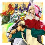  6+boys antonio_lopez bad_id bad_pixiv_id bare_shoulders barnaby_brooks_jr blonde_hair blue_eyes blue_hair blue_rose_(tiger_&amp;_bunny) boots breasts brown_eyes brown_hair cabbie_hat cape chinese_clothes cleavage detached_sleeves dragon_kid dual_persona earrings elbow_gloves epaulettes facial_hair fire_emblem_(tiger_&amp;_bunny) glasses gloves green_eyes green_hair hat helmet high_heels highres horns huang_baoling ivan_karelin jacket jewelry kaburagi_t_kotetsu karina_lyle keith_goodman lipstick makeup mask medium_breasts multiple_boys multiple_girls natano_hisanori nathan_seymour necklace necktie origami_cyclone power_armor power_suit red_jacket rock_bison shoes short_hair shorts shuriken sky_high spandex stubble superhero thigh_boots thighhighs tiger_&amp;_bunny waistcoat watch wristwatch 