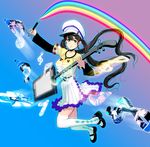  argyle argyle_legwear bad_id bad_pixiv_id black_hair cameo girl_with_golden_shoe guitar hat instrument kin_no_kutsu_gin_no_kutsu long_hair mary_janes masao musical_note original rainbow shoes silver_shoe solo stylus thighhighs twintails 