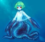  bad_id bad_pixiv_id bone-beans green_hair jellyfish original red_eyes shark solo tentacles underwater 