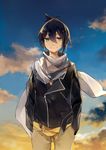  bad_id bad_pixiv_id cloud fongjlf grey_eyes highres jacket male_focus nezumi_(no.6) no.6 scarf short_ponytail sky smile solo 