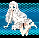  ano_hi_mita_hana_no_namae_wo_bokutachi_wa_mada_shiranai. barefoot blue_eyes dress feet honma_meiko long_hair onija_tarou smile soles solo white_hair 