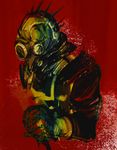  caiman dorohedoro gas_mask gloves highres knife male_focus mask solo 