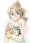  :&lt; bare_shoulders blonde_hair blue_eyes blush face glasses grin mutou_youshun open_mouth original side_ponytail smile solo stuffed_toy wavy_hair 