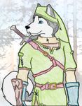  blue_eyes canine dog forest husky joink joink_(character) link male mammal princess_zelda shadeaoiyuki_(artist) shadeaoiyukisword solo sword the_legend_of_zelda tree tunic video_games weapon wood 