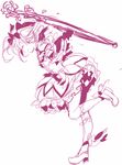  bow_(weapon) closed_eyes highres kaname_madoka mahou_shoujo_madoka_magica monochrome outstretched_arms short_hair sketch smile solo spread_arms twintails weapon yamada_ako 