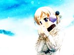  1girl blonde_hair blue_eyes breath cold gainax patricia_(princess_maker_4) princess_maker princess_maker_4 short_twintails snow solo twintails wallpaper young younger 